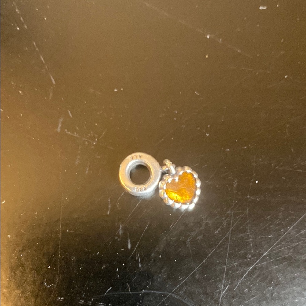 Pandora Silver Charm with Orange Heart